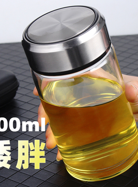 俊范简约大容量水杯单层玻璃杯男女士泡茶杯子矮胖高硼硅耐热透明