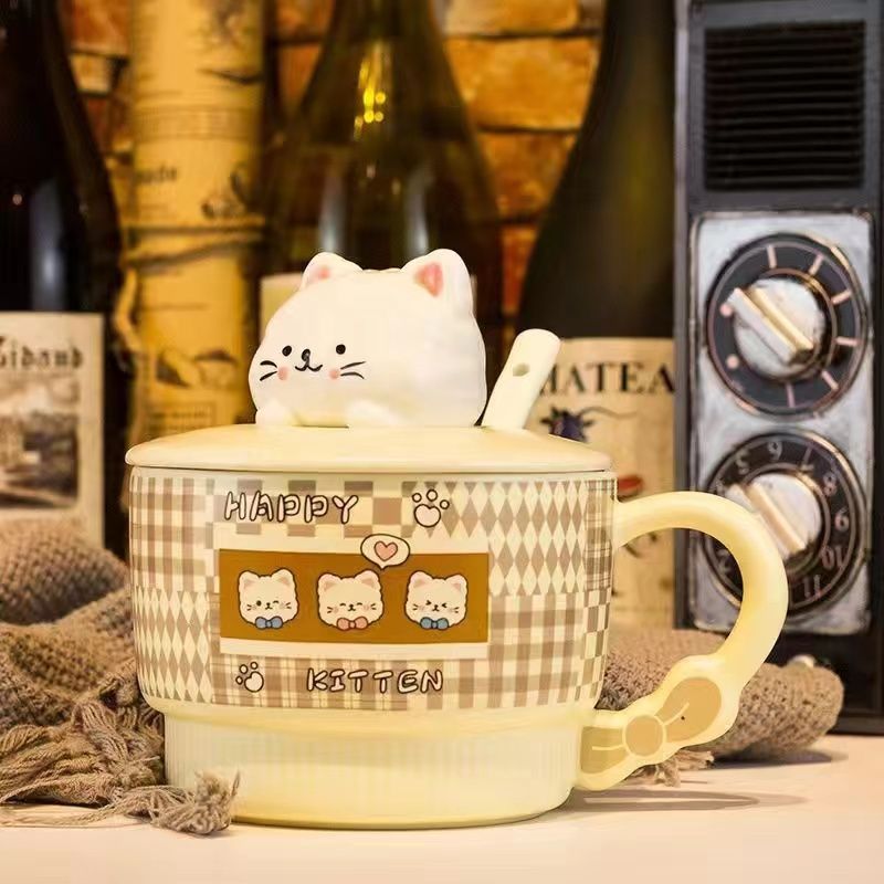 酸奶碗带勺子燕麦碗早餐碗带勺子盖家用马克杯大容量大号陶瓷酸奶图片
