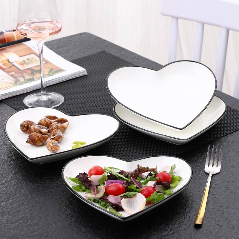 ins风网红餐盘1/4/6只装家用菜盘陶瓷餐具爱心创意盘子奇形碟子