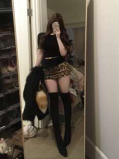 亮片微弹包臀裙套装 荔桃想睡觉ya 打底衫 收腰显瘦中袖 豹纹辣妹