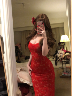 荔桃私服~红色妖姬！！蕾丝吊带连衣裙女夏季性感修身显瘦包臀裙