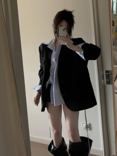 荔枝爱睡觉 |秋冬职业姐姐廓形西装衬衫两件套 | 收腰衬衫小心机