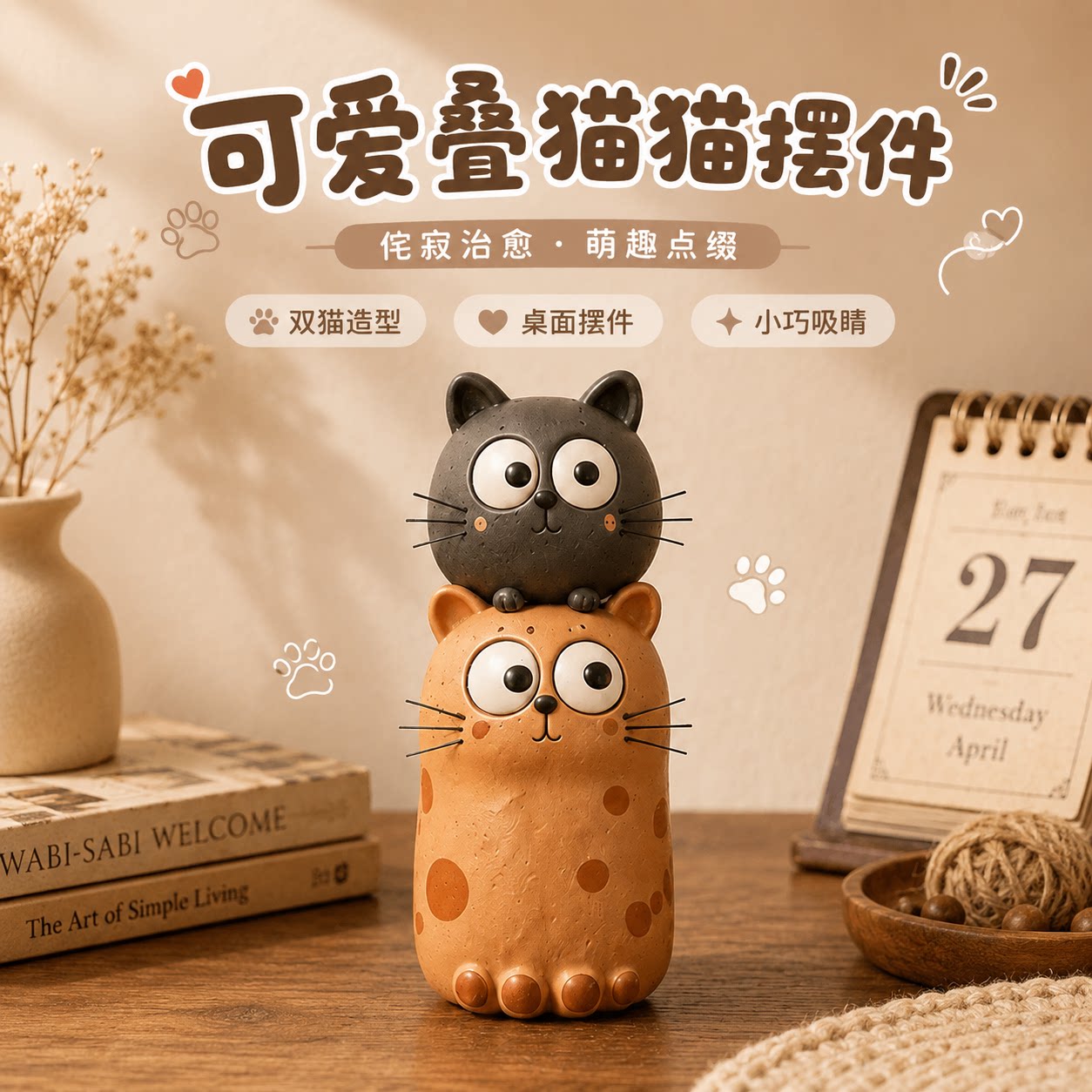 创意中古风叠猫猫摆件生日礼物