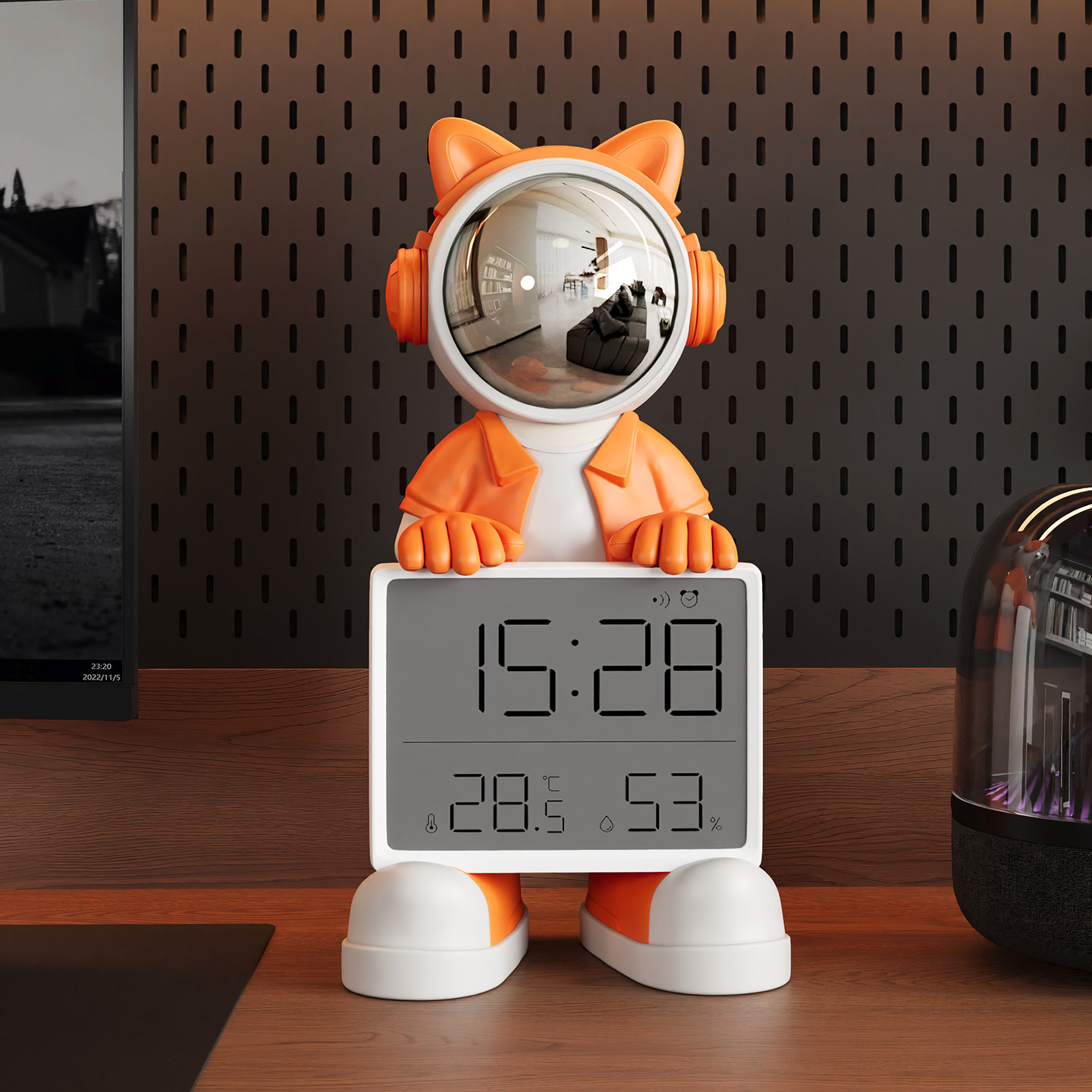 太空人宇航员时钟桌面摆件客厅玄关电视柜装饰卧室电子闹钟摆台式