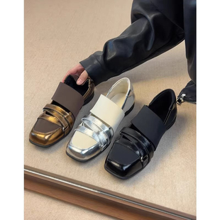 休闲单鞋 法式 德训鞋 女一脚蹬厚底小皮鞋 潮 复古运动风方头玛丽珍鞋