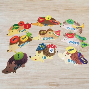 主语和动词的搭配刺猬小学英语课堂语法教具少儿童启蒙闪卡半成品