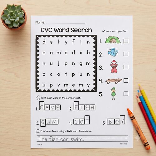 Sight words高频词趣味CVC找单词拼读涂色小学英语启蒙教具练习纸