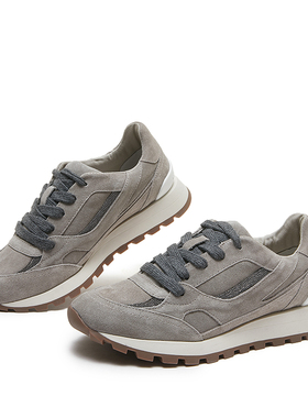 高级感出入无压力BC女士镶珠麂皮系带低帮时尚休闲运动鞋阿甘鞋