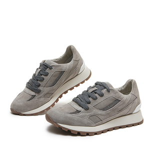 阿甘鞋 高级感出入无压力BC女士镶珠麂皮系带低帮时尚 休闲运动鞋