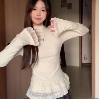 韩系纯欲蕾丝半高领长袖