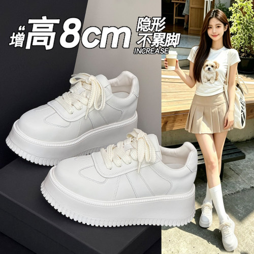 秋季新款内增高德训厚底小白鞋女