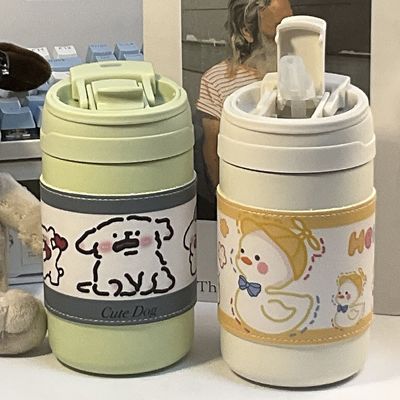 卡通保温水杯女生高颜值304不锈钢儿童学生上学专用可携式吸管杯