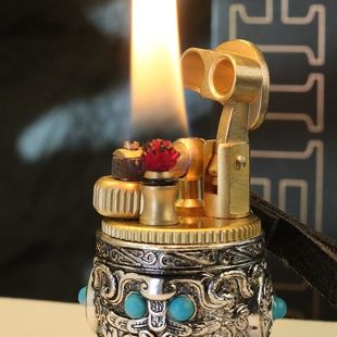 小众抬臂纯铜小巧抬臂煤油打火机复古镀银绿松石男士挂件礼物火机