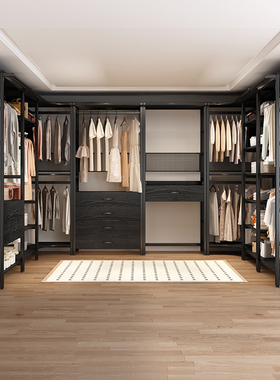 衣柜家用金属卧室开放式黑色组合步入衣帽间衣帽架落地加固挂衣架