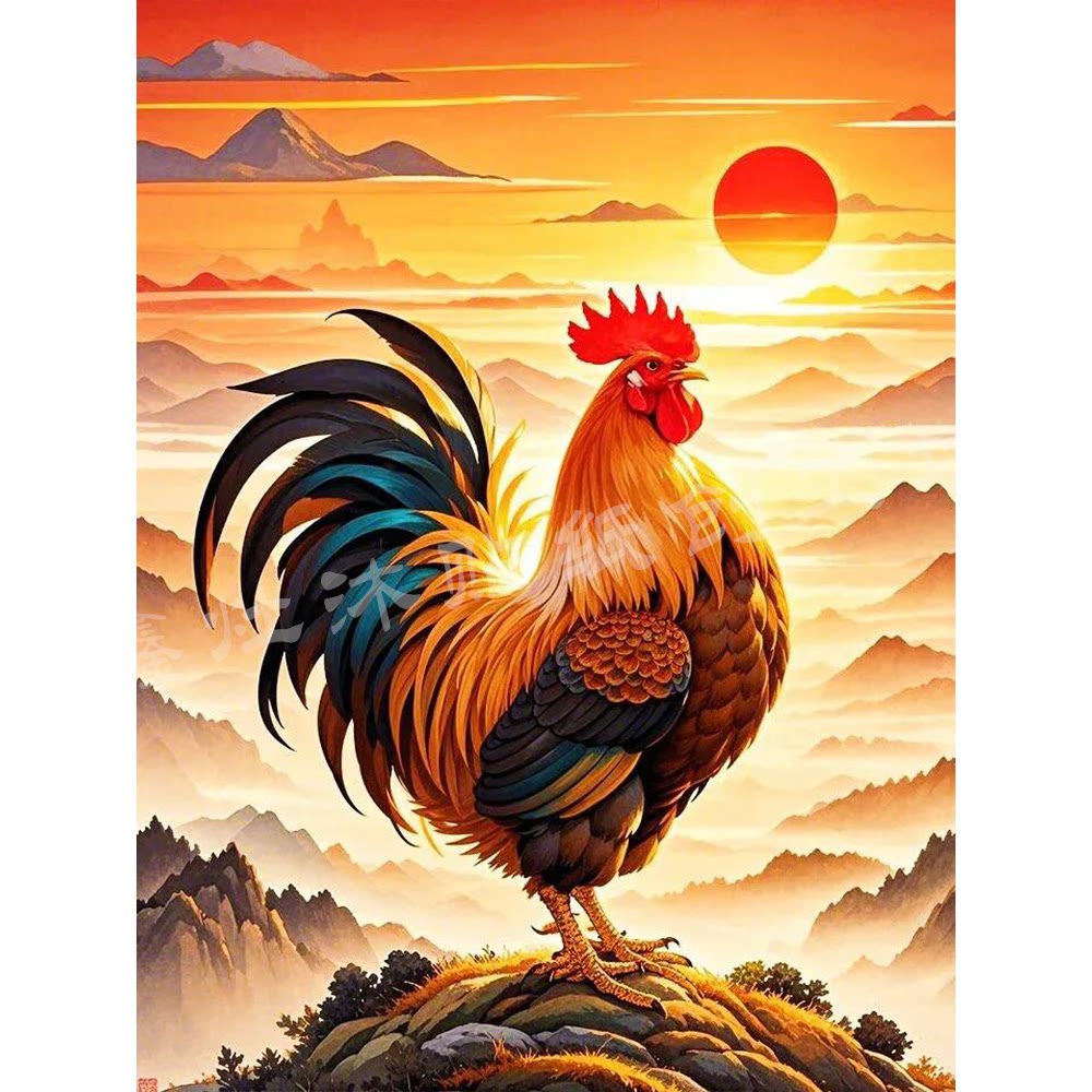 金鸡报晓贴画自粘壁画打鸣大公鸡贴纸带背胶玄关办公室不干胶贴纸