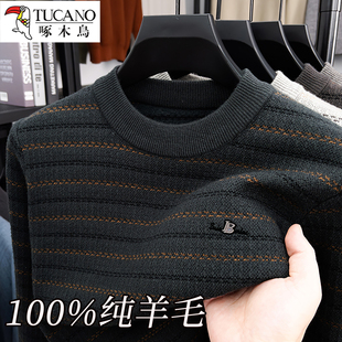 秋冬加厚半高领提花保暖羊毛衫 针织打底衫 男士 啄木鸟100%纯羊毛衫
