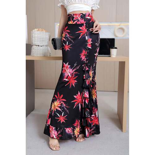 Mid length slimming wrap hip skirt with split fishtail skirt