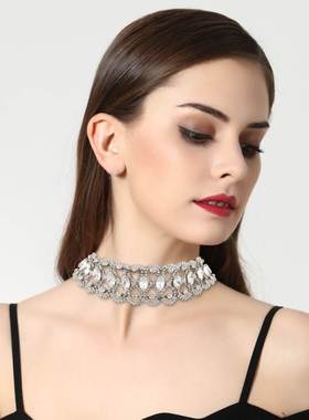 欧美夸张锆石水晶颈链性感项链女 choker necklace women jewelry