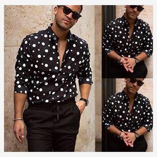 long print dot 衬衣潮 shirt 波点印花休闲百搭长袖 sleeve polka