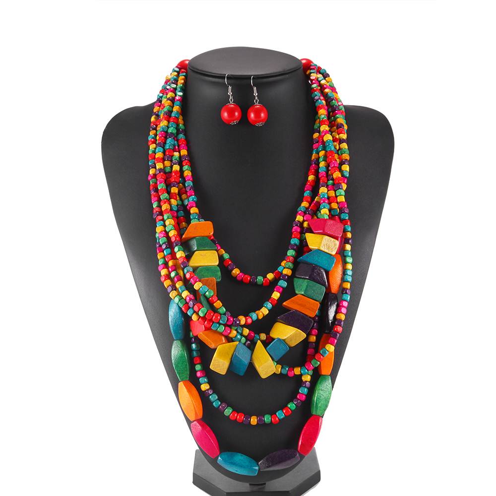 africa necklace suit women wood jewelry 民族风彩色木珠项链