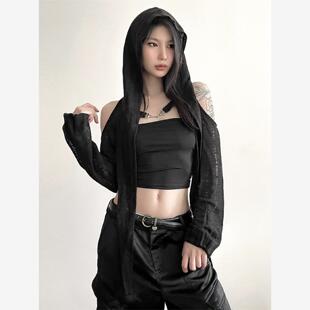 沙丘废土风沙漠设计感小众露肩连帽罩衫女不规则显瘦百搭短款外套