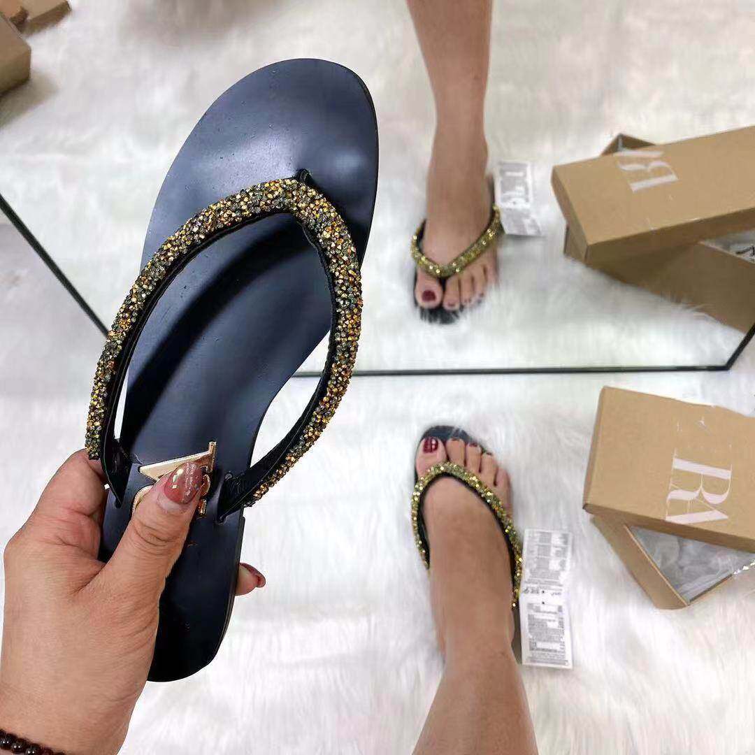 2022新款欧美夹脚拖鞋钻石条女士凉鞋 Flat Sandals Slippers ZA