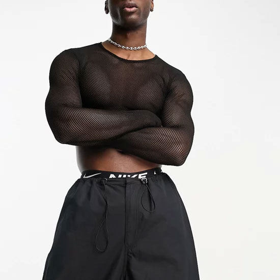 Men's T-shirt 欧美型男微透性感内搭上衣男长袖短款时尚T恤男装