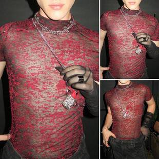 男士 打底衫 百搭紧身性感高领T恤潮Men 短袖 2025欧美个性