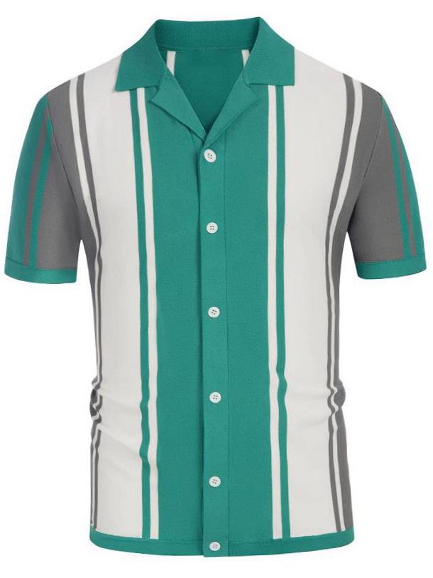 2023夏季拼接撞色短袖针织衫欧美男士翻领商务Polo衫Men T-Shirt