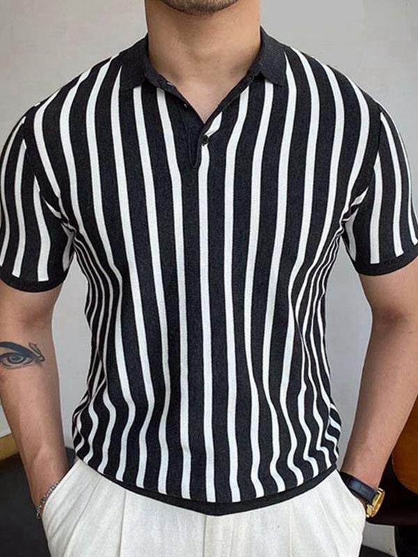 欧美男装2023夏新款条纹针织衫商务男士polo衫短袖Men's T-Shirt