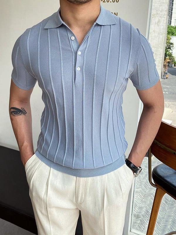 2023夏季新款欧美男士纯色针织衫薄款短袖商务polo衫Men T-Shirt