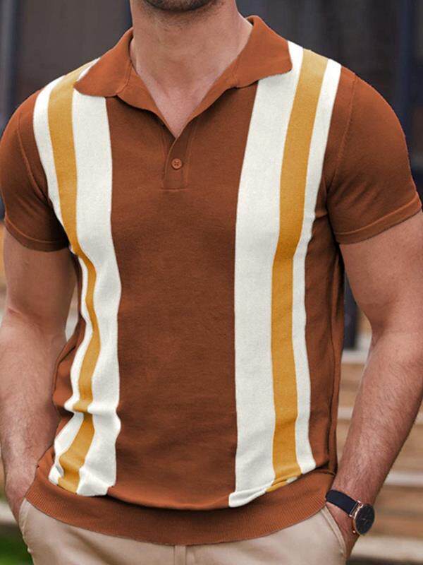 外贸男装2023夏季条纹提花针织短袖男商务休闲Polo衫Men T-Shirt