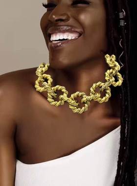 夸张合金麻花辫项链COS朋克锁骨颈链african necklace women欧美