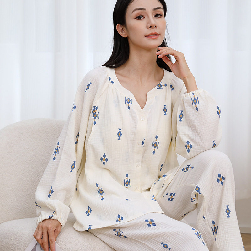 月子服日系简约产后纯棉孕妇待产睡衣春秋季产妇孕期喂奶哺乳套装
