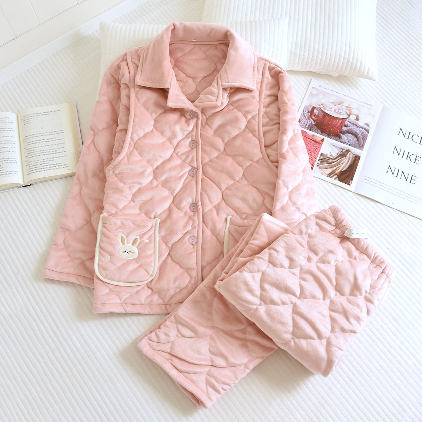 新款法兰绒加厚哺乳衣夹棉月子服怀孕喂奶棉服保暖家居服大码套装