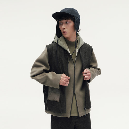 MODE COMMUTER | MC竖条毛呢欧美复古轻薄拼色无领马甲
