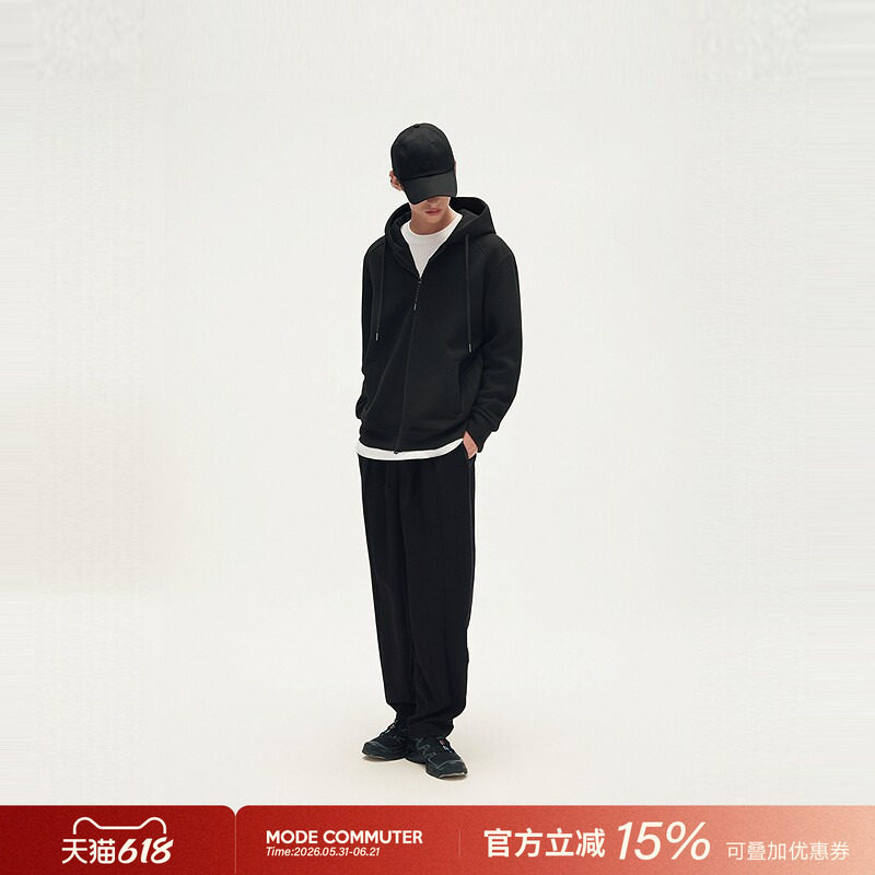 MODE COMMUTER | MC横向肌理复合绒底针织异料拼接连帽开襟卫衣