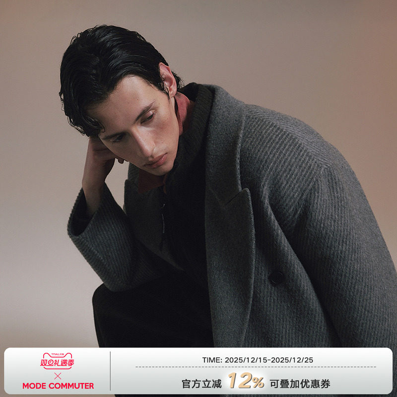 MODE COMMUTER | MC骆驼绒毛呢混纺简约休闲戗驳领长款大衣