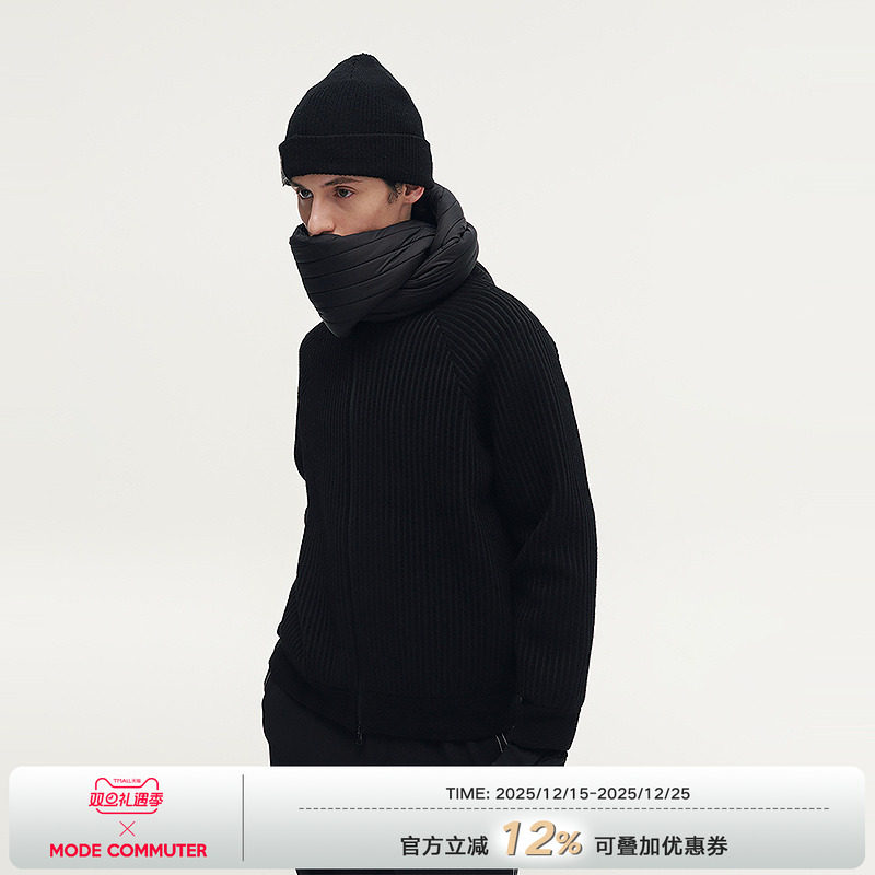 MODE COMMUTER| MC混织条文纱线绒感保暖时尚立领开襟线衫