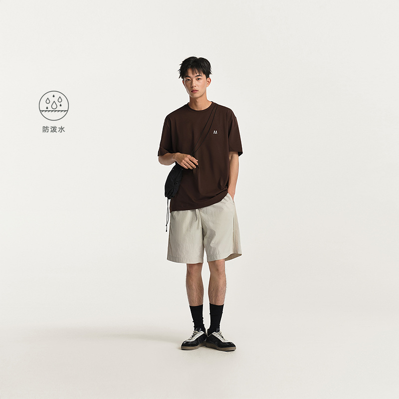 MODE COMMUTER| MC细格纹防泼水梭织防泼水阔腿型梭织短裤