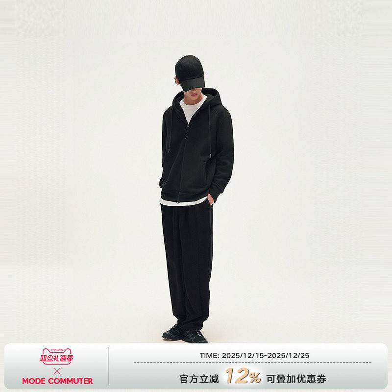 MODE COMMUTER | MC横向肌理复合绒底针织异料拼接连帽开襟卫衣