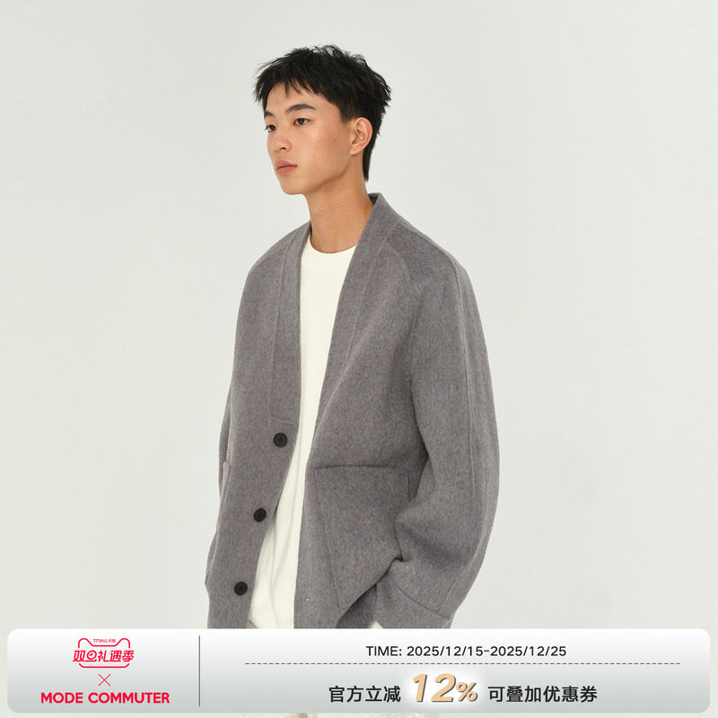 MODE COMMUTER | MC绵羊毛驼绒混纺绒软V领羊毛羊驼混纺大衣