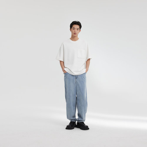 MODE COMMUTER| MC水洗做旧莱赛尔经典宽松水洗直筒松牛仔长裤