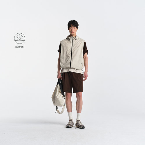 MODE COMMUTER| MC细格纹防泼水抗皱易打理轻薄干爽连帽梭织马甲