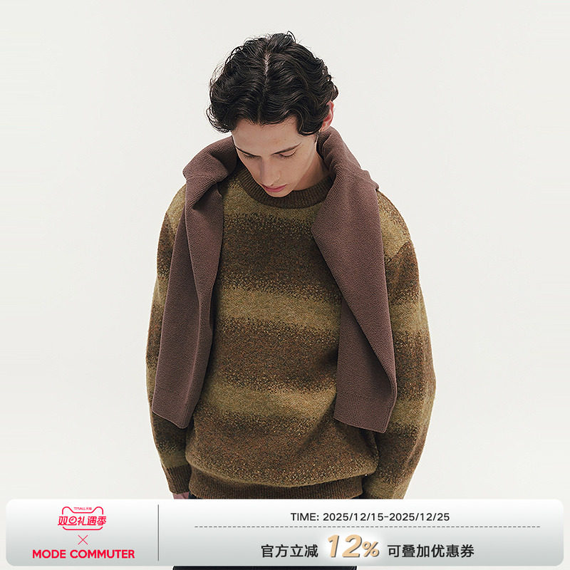 MODE COMMUTER | MC绒感混纺纱线毛绒肌理亲肤圆领条纹渐变线衫