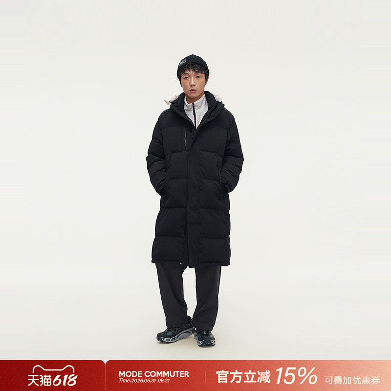MODE COMMUTER | MC坑条梭织蓬松保暖简约连帽长款羽绒服