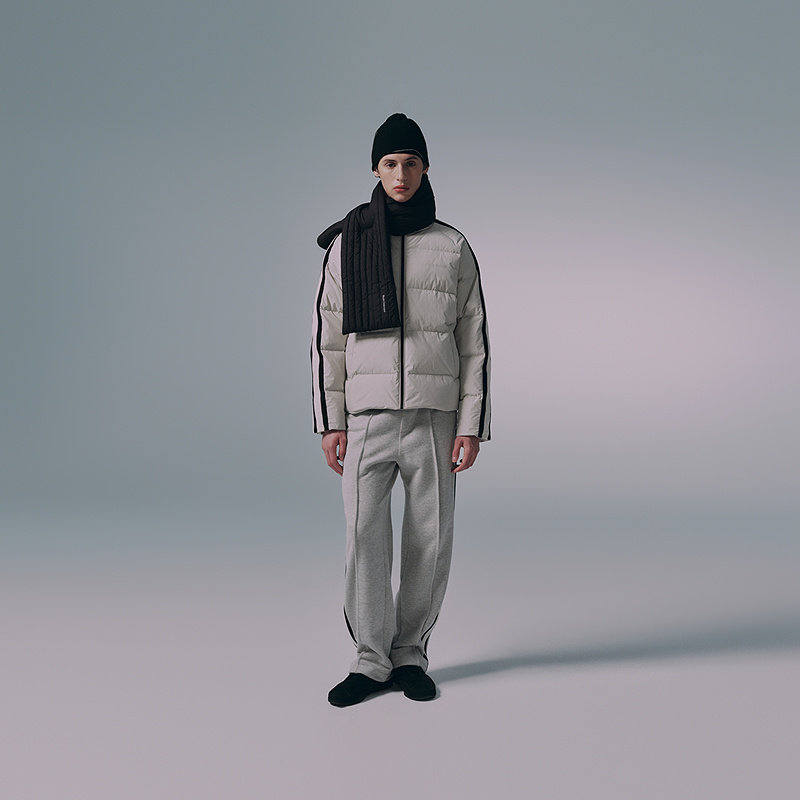 MODE COMMUTER | MC细格纹复合梭织保暖休闲拼接立领短款羽绒服