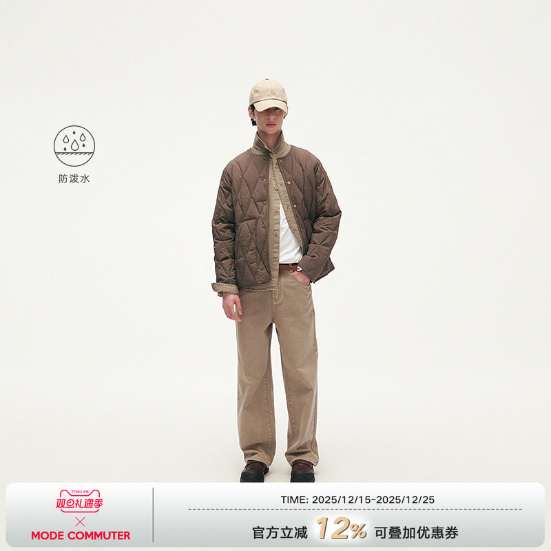 MODE COMMUTER | MC防泼水微皱梭织透气菱形格绗线圆领短款羽绒服