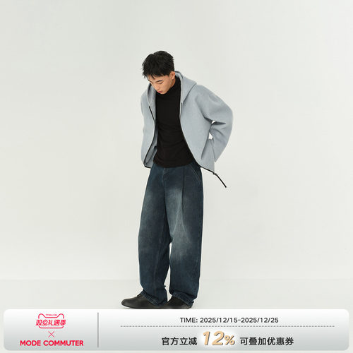 MODE COMMUTER | MC绵羊毛驼绒混纺重工立体连帽羊毛混纺大衣