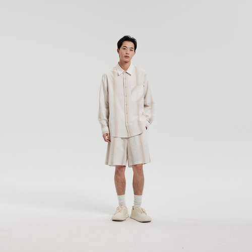 MODE COMMUTER| MC不潮品春季优质长绒棉条纹直筒梭织短裤